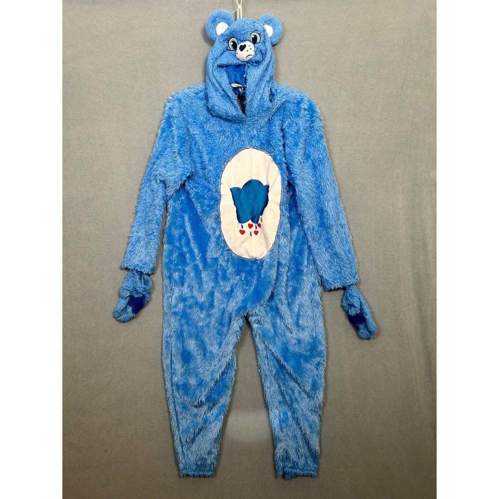 Care Bears Grumpy Bear Costume Blue Fuzzy Hooded Jumpsuit Unisex Halloween